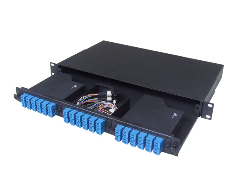 19 inch 1U OS2 96 port LC to MPO fiber optic patch panel